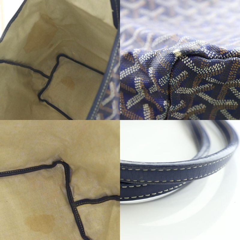 Goyard Saint Louis PM Bag Tote With Pouch Blue Brown AQ • OS