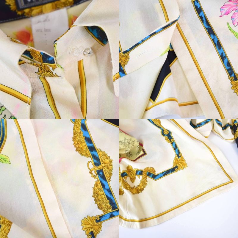 Gianni Versace Silk Shirt Blouse Long Sleeve All Over Pattern 38