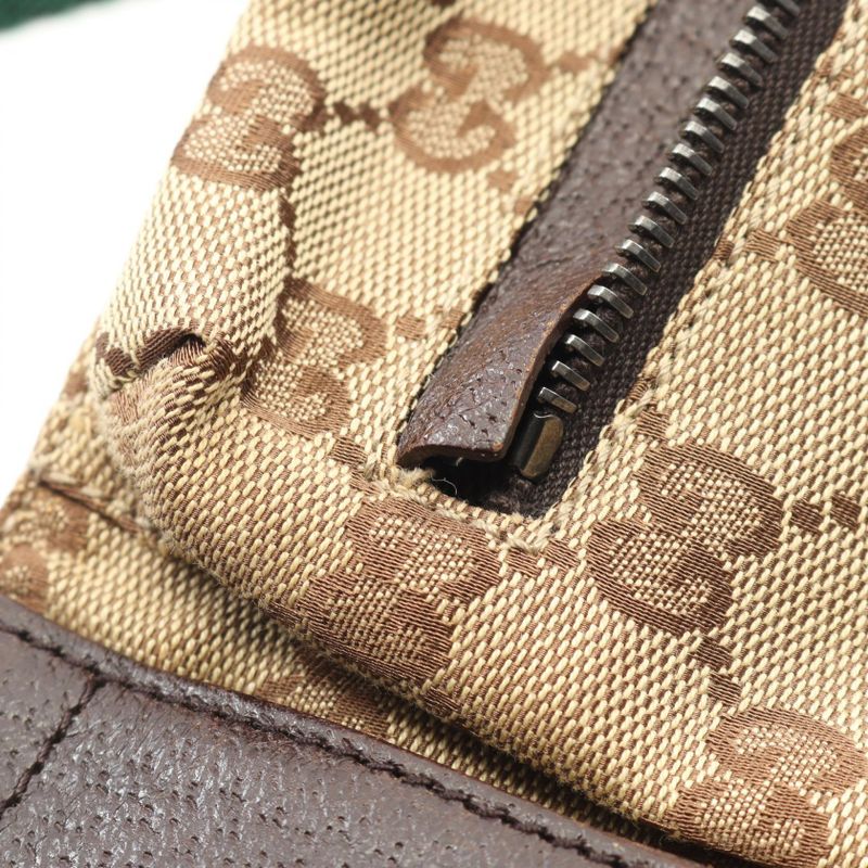 Gucci Waist Bag Body Bag 28566 Beige Dark Brown Canvas Leather Waist Bag Unisex