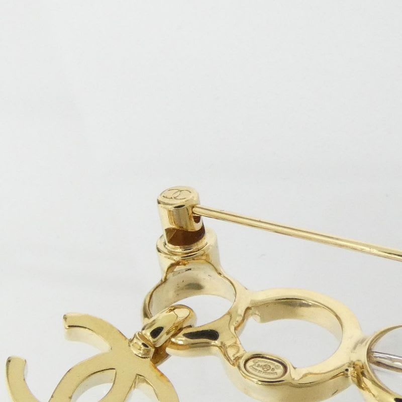 Chanel Gold-Toned Signature CC Clear Brooch