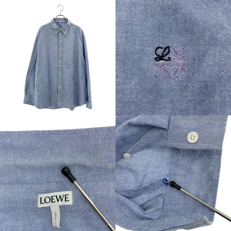 Loewe 2021 SS Embroidered Anagram Logo Oversilhouette Shirt 43 Blue