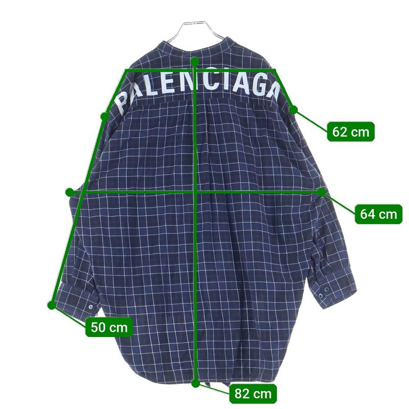 Balenciaga Back Logo Print Plaid Bowtie New Swing Long Sleeve Shirt Blue 520497