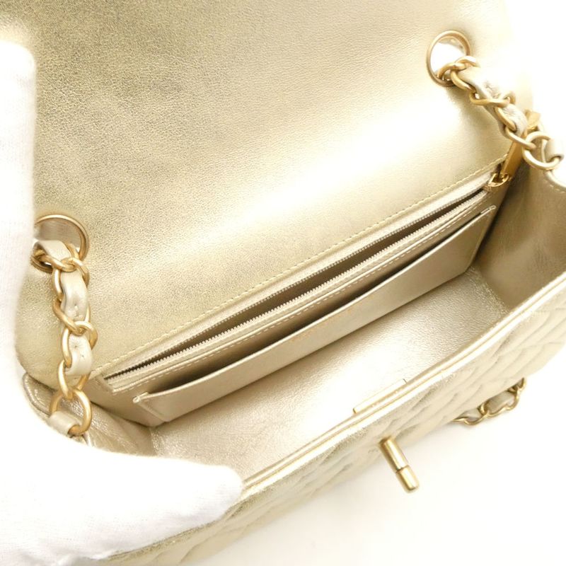 Chanel Quilted Single Chain Shoulder Bag Antique Gold Mini