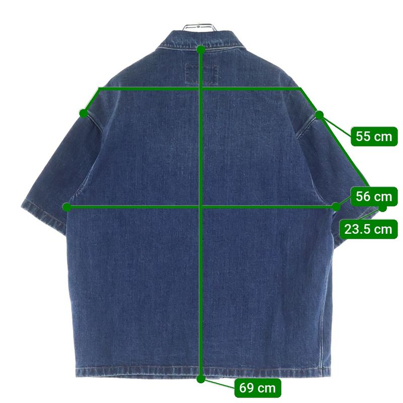 Prada Triangle Logo Plate Denim Short Sleeve Shirt Indigo Gec067