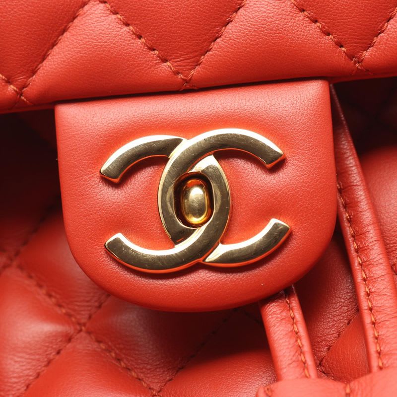 Chanel Rucksack Sac Backpack Quilted Orange Leather Chain