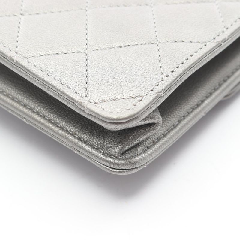 Chanel Shoulder Bag Matelasse Silver Gray Leather Matelasse Chain Shoulder