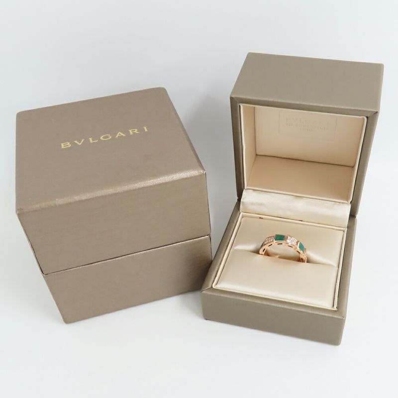 Bvlgari Ring Serpenti Vipa-750pg 18K Pink Gold Diamond Malachite 51