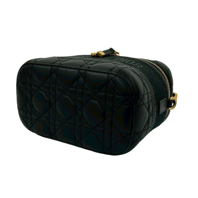 Christian Dior Travel Small Vanity Bag Cannage Leather 2-Way Handbag Shoulder