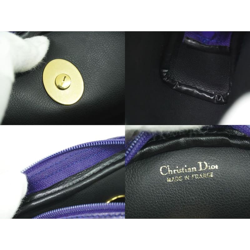 Christian Dior CD Logo Pouch Accessory Case Leather Blue Miscellaneous