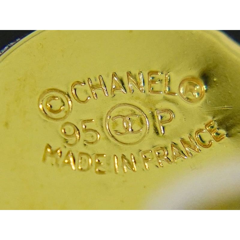 Chanel Coco Mark Rhinestone Earrings Plastic GP Gold Plated Black