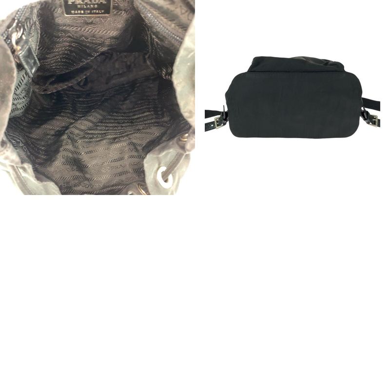 Prada Tessuto Triangle Logo Plate Black Silver Hardware Nylon Leather Backpack