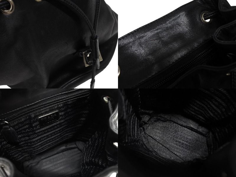 Prada Backpack Triangle Plate Logo Black Silver Leather 4 — view 8
