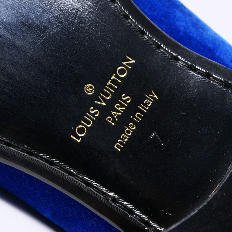 Louis Vuitton Slip on Blue Velour Auteuil Loafers Opera Shoes 7