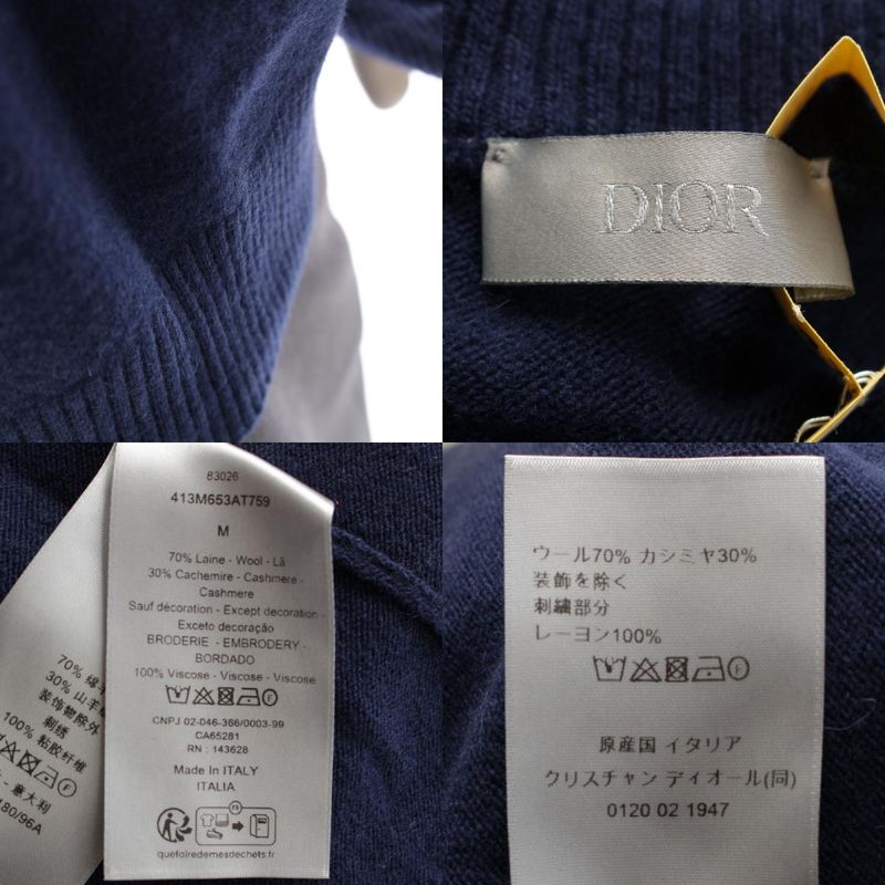 Dior Cashmere Wool Logo 1947 Knit Long Sleeve Tops 413m653at759 Navy M