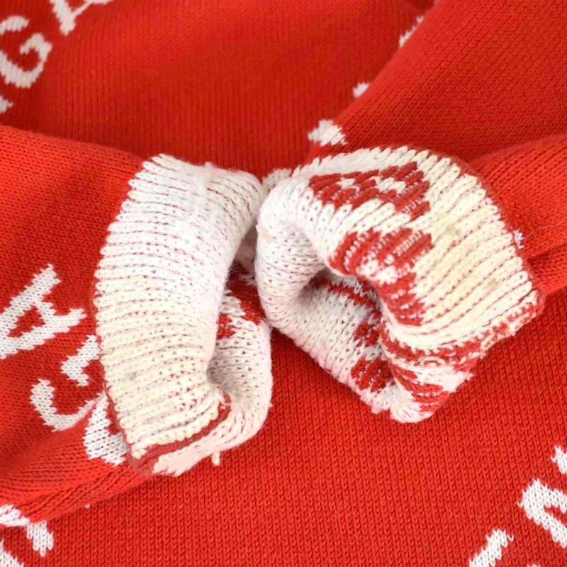 Balenciaga All Over Logo Knit Sweater Long Sleeve S Red 625329 AA