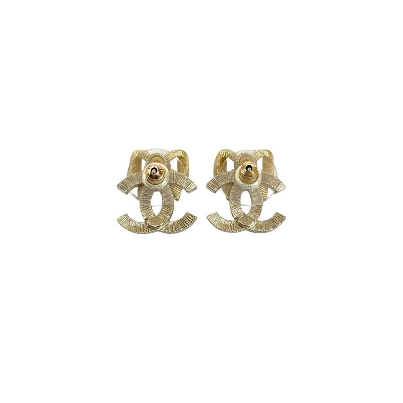 Chanel Coco Mark Ribbon Motif GP Rhinestone Earrings Accessories 24BK