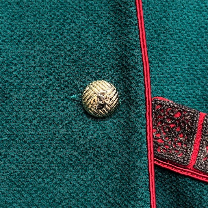 Chanel Super CC Logo Button Vintage Coat Jacket Green