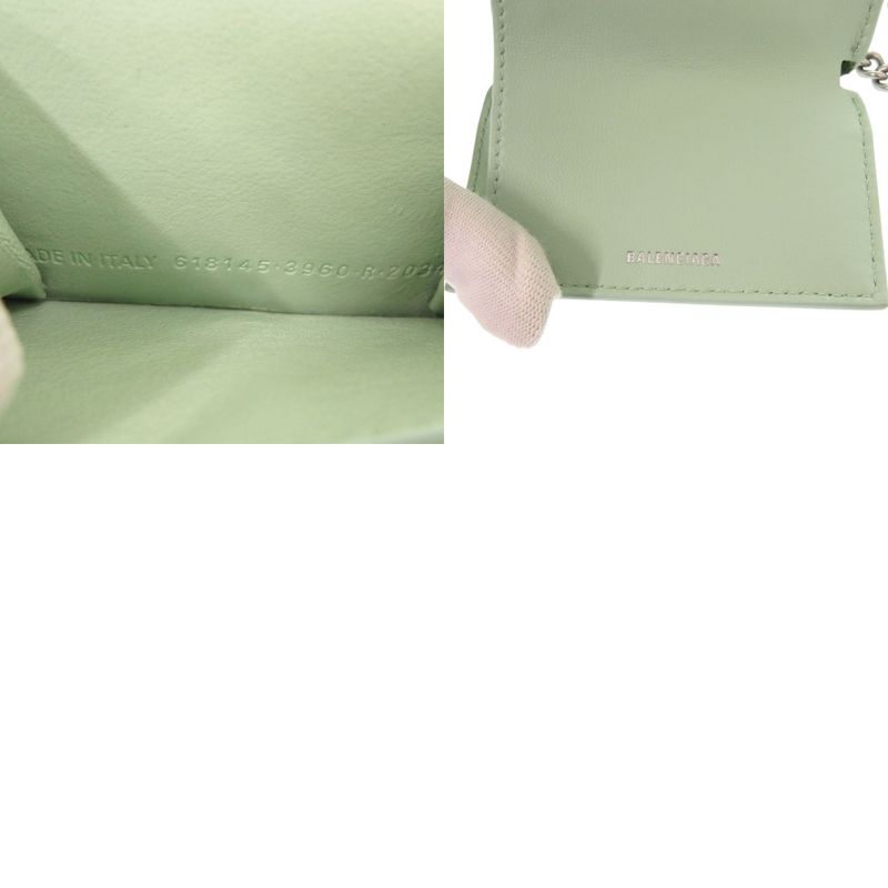Balenciaga Chain Wallet 618145 Shape Pressed Leather Green Trifold Wallet Green