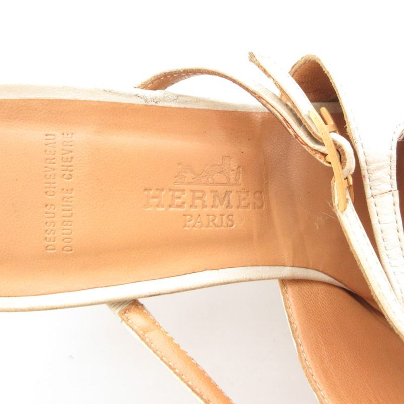 Hermes Mule 36 Sandals Shoes Strap High Heels White AE - GY06