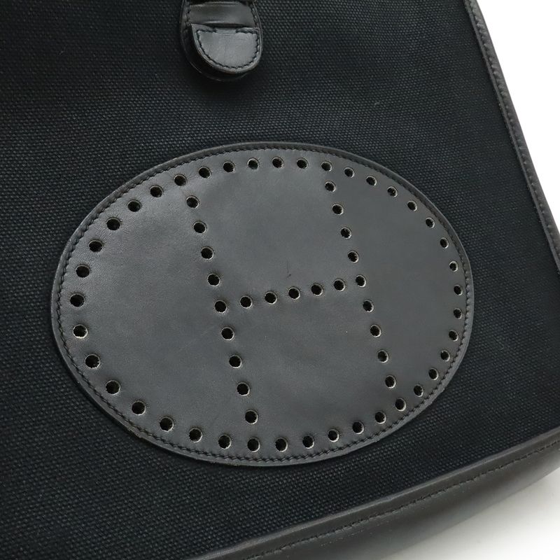 Hermes Evelyn I Evelyn 1pm Shoulder Bag Total Ash Canvas Leather Black Silver