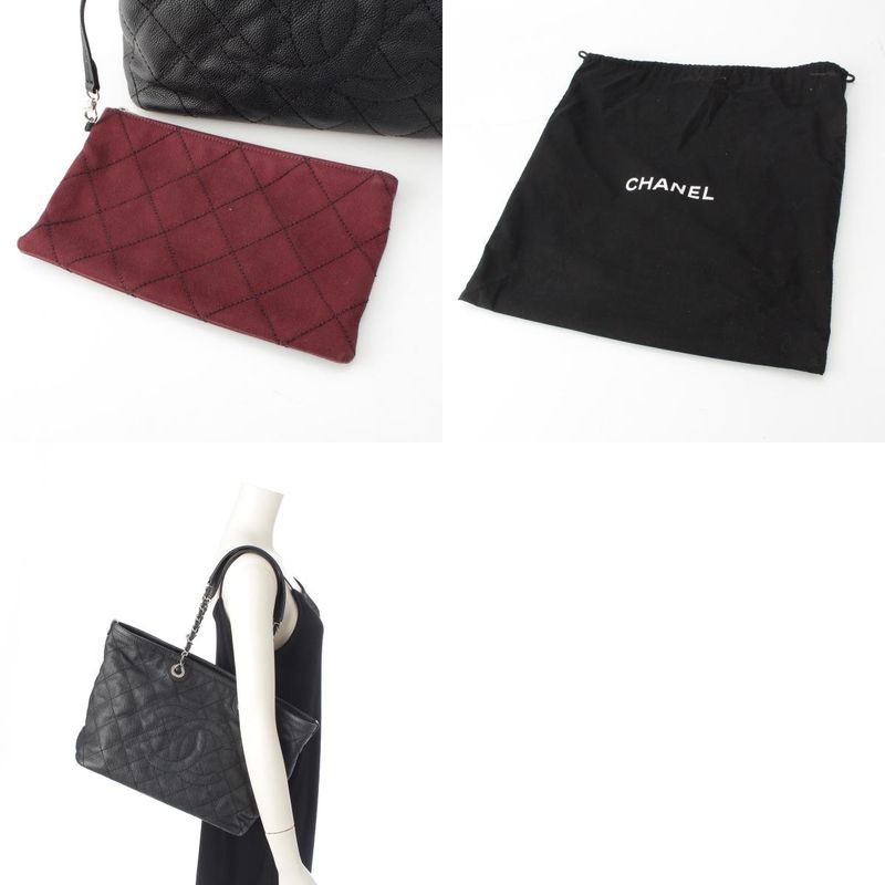 Chanel Caviar Skin Coco Mark Matelasse Chain Shopping Tote Bag Black