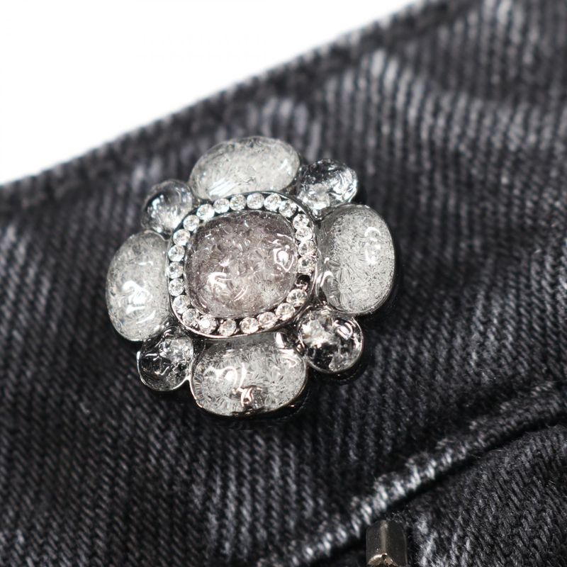 Chanel Denim Pants With Camellia Buttons Cotton Pants Women's Used B