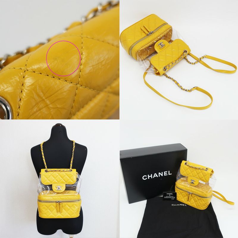 Chanel Backpack Rucksack Sac Chain Shoulder Yellow Silver Hardware