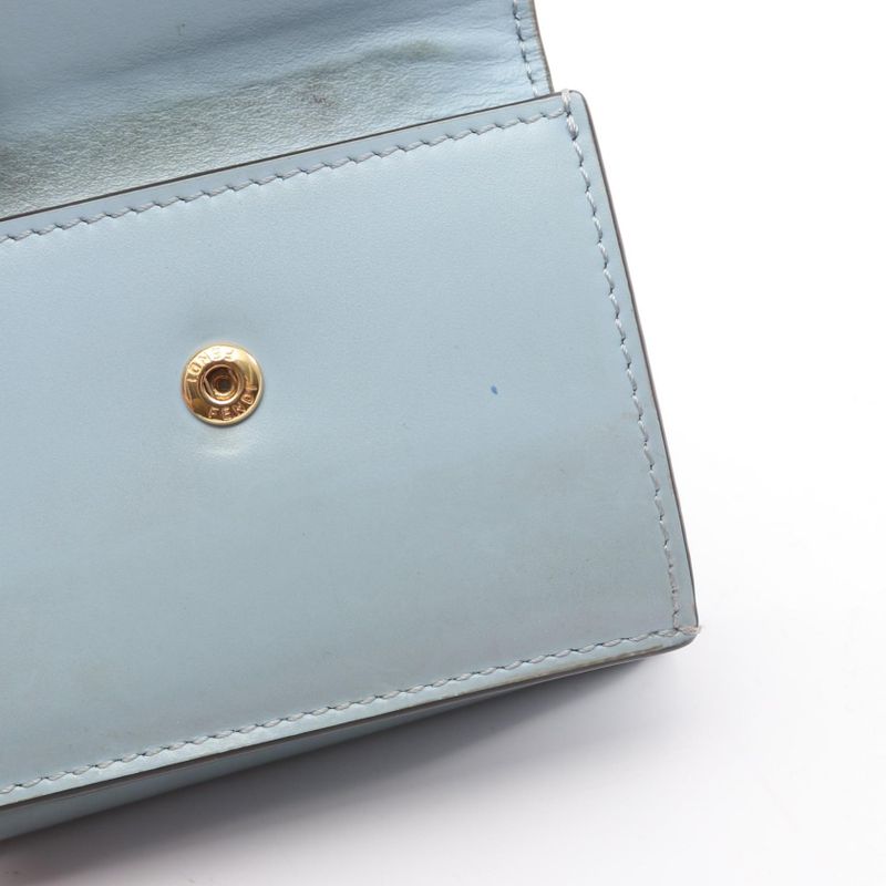 Fendi Trifold Wallet Logo 8m0395 Light Blue Leather Rome Micro Trifold Wallet