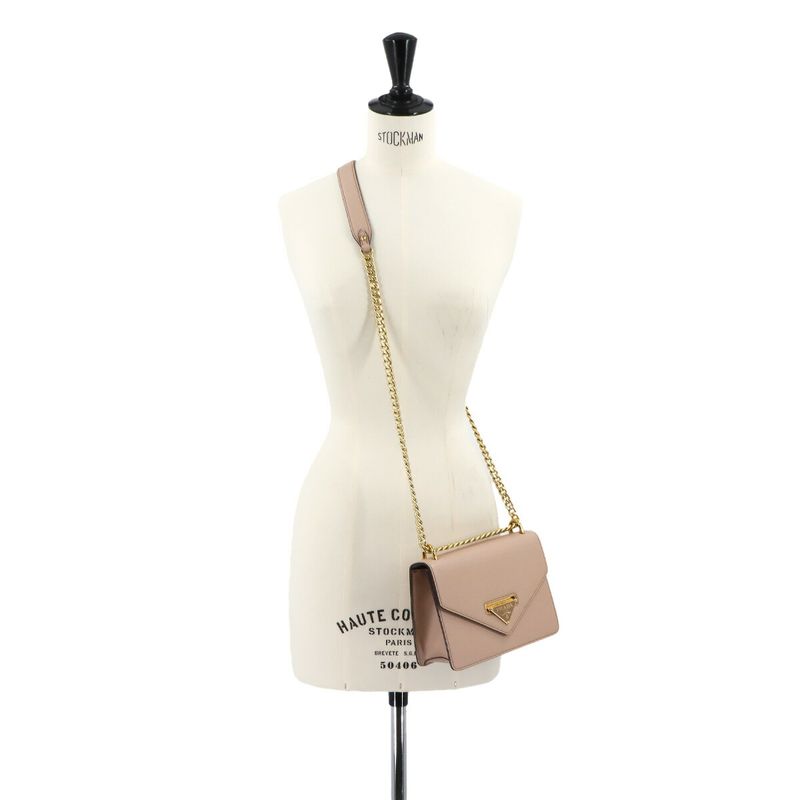 Prada Saffiano Chain Shoulder Bag Leather Beige 1 Bd200 Gold Hardware