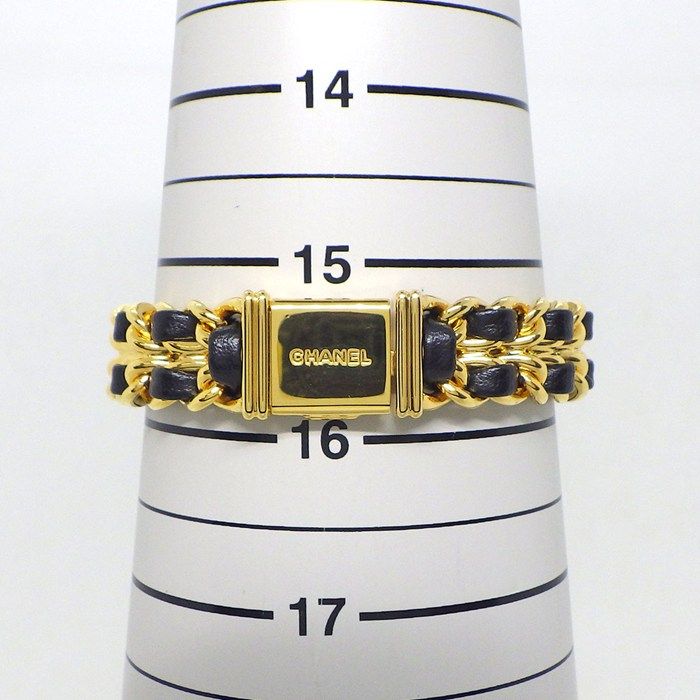 Chanel Watch Premiere L H0001 Octagonal Black Dial Chain Bracelet GP Black Cles