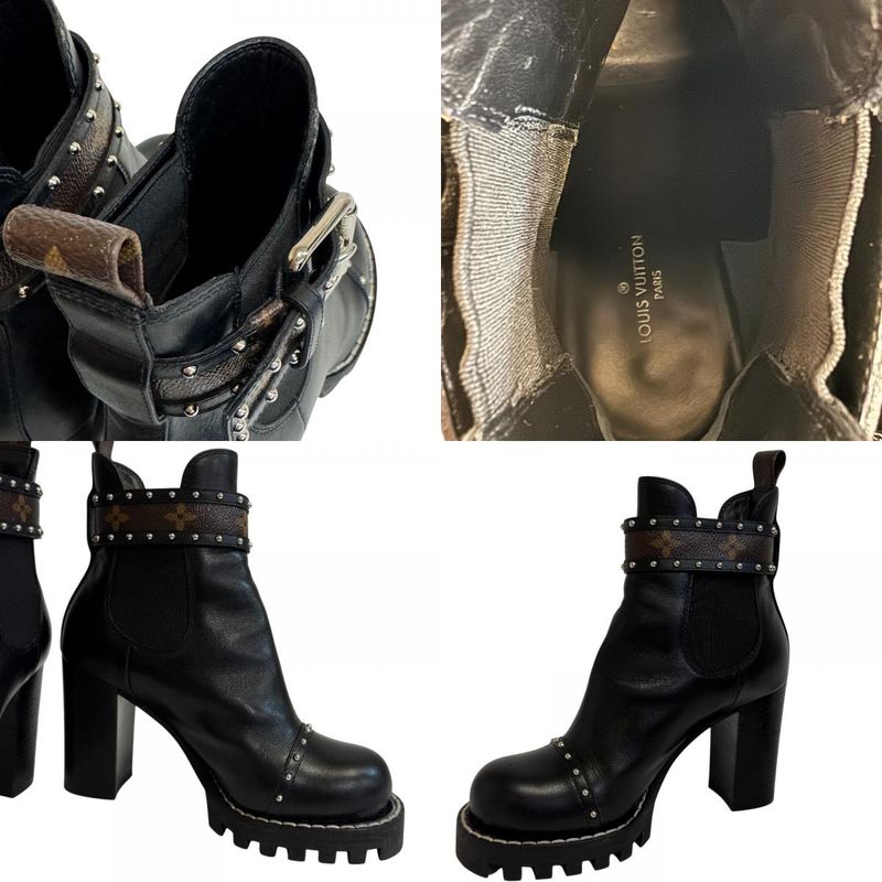Louis Vuitton Studded Belt Side Gore Boots Star Trail Line Boots Black Ladies