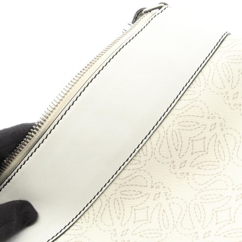 LOEWE Shoulder Bag Anagram White PVC Coated Canvas Leather Repeat Anagram