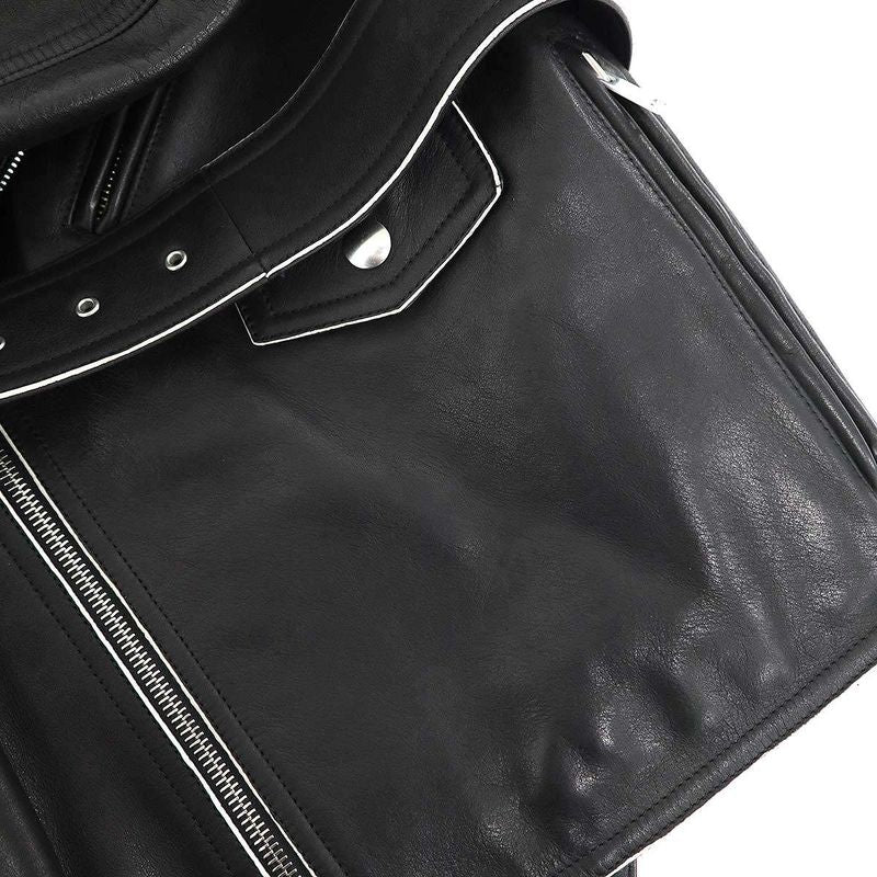 CELINE By Phoebe Philo Belted Double Leather Rider's Jacket 2 5N47 7202 Black 34