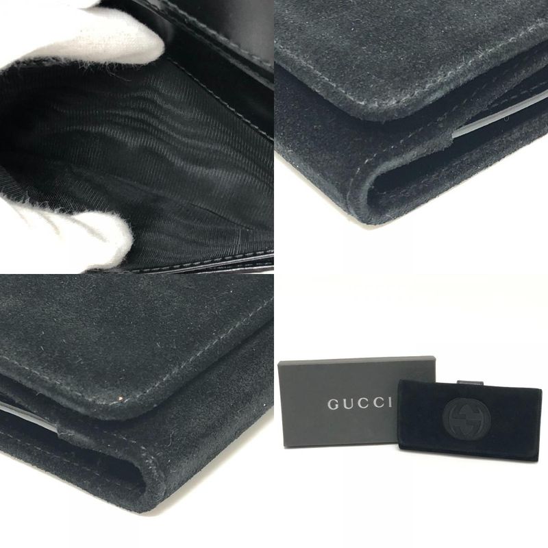 GUCCI Long Wallet Interlocking G Suede Enamel Black
