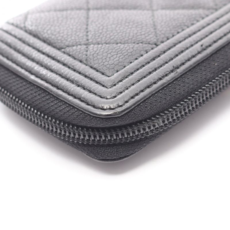 CHANEL Round Wallet Beautiful CHANEL Zip Wallet A80566 Black Leather Beautiful
