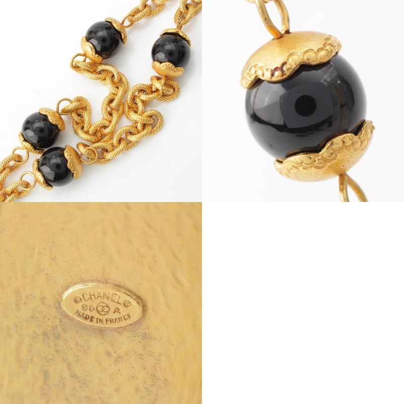 CHANEL 96A Blackstone Coco Mark Necklace Accessories - Gold Black