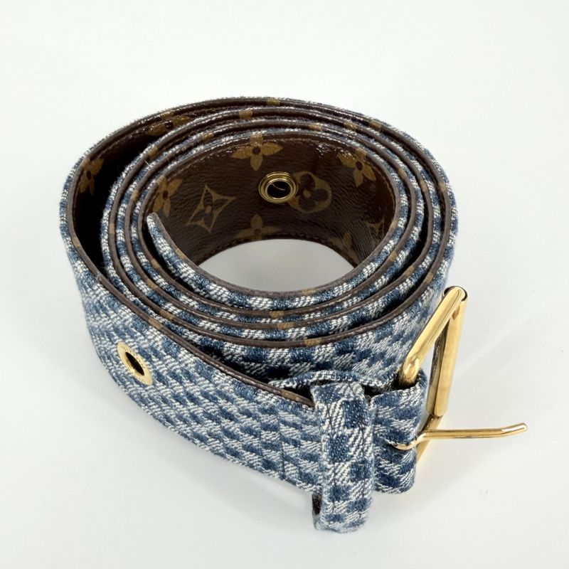 Louis Vuitton 44 Blue Black Gold Hardware Cotton Leather Monogram Spring Summer