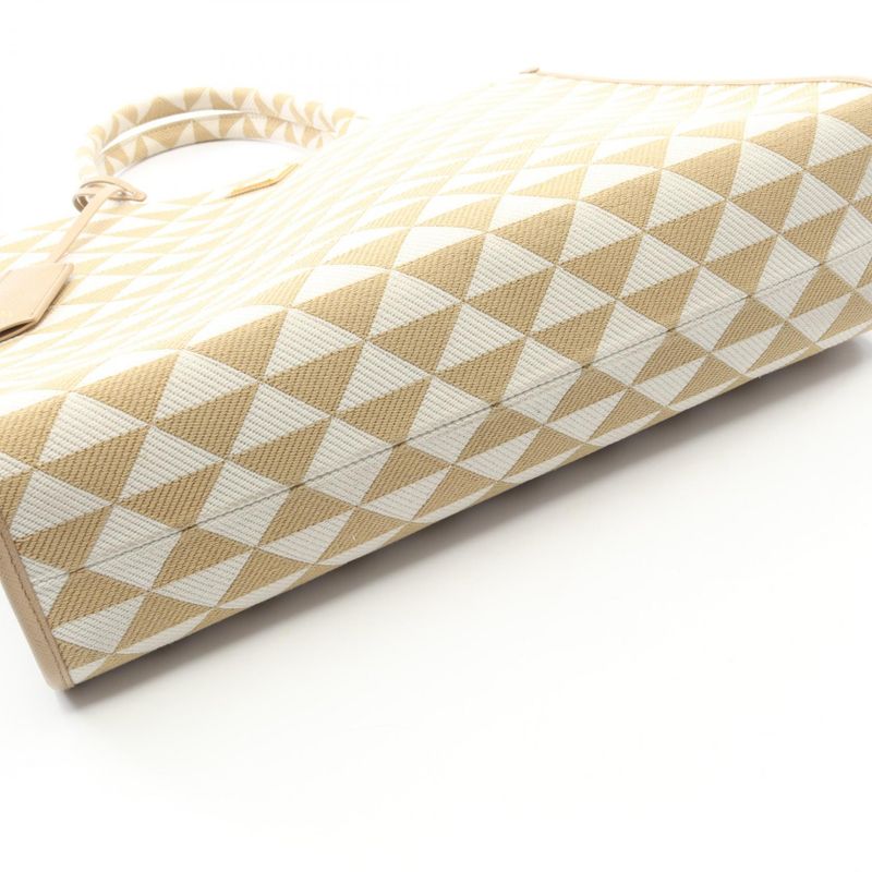 PRADA Tote Bag Triangolo Jacquard Symbol Embroidery- 1ba356 Beige White Canvas