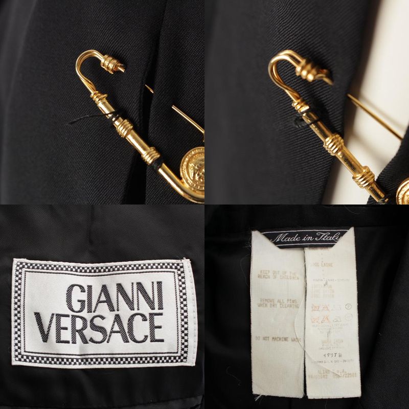 VERSACE 1994ss Medusa Safety Pin Wool Jacket Suit Black 50