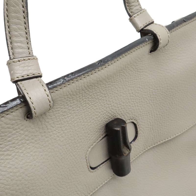 GUCCI Bamboo Daily Medium Top Handle Bag Handbag 2WAY Shoulder Bag Leather Gray