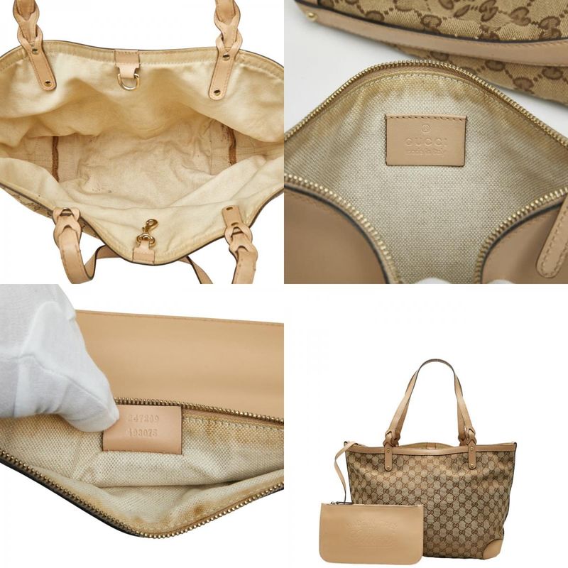 GUCCI GG Canvas 247209 Beige Brown Canvas Leather Women's GUCCI