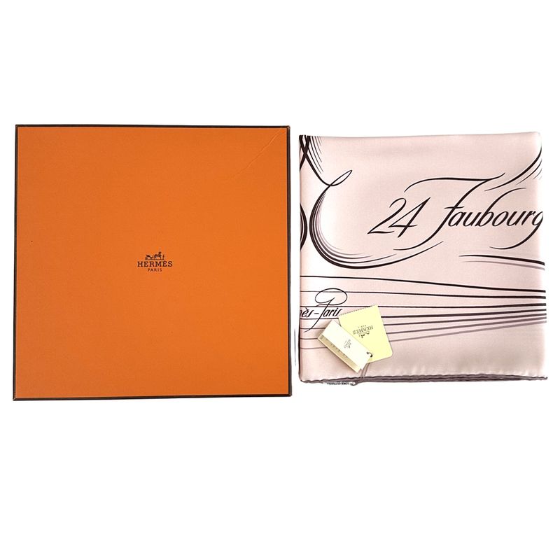 HERMES Scarf Carre 90 24 Faubourg 24 Faubourg Ladies Brand Silk Pink Elegant