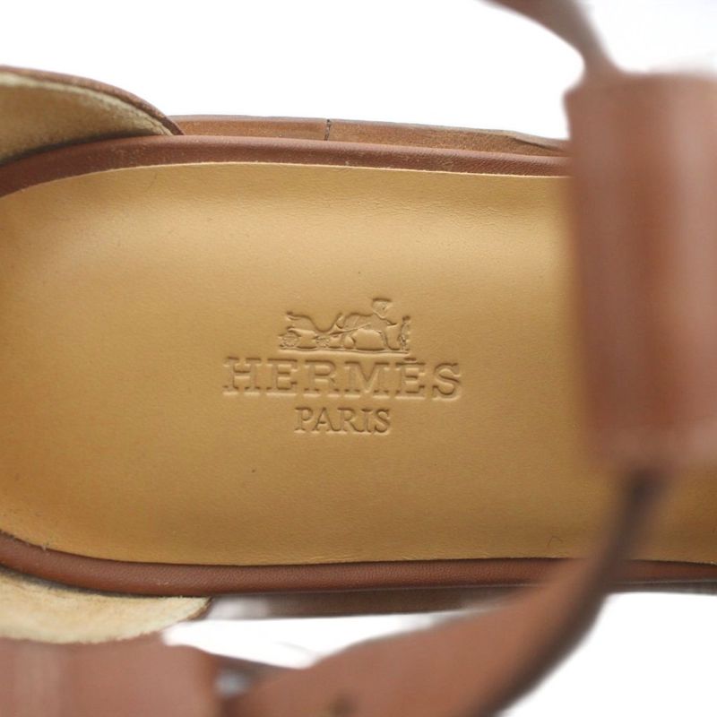 HERMES Sandals Lofa Leather Ankle Strap 38 24.5cm Black Brown XZ - GY19