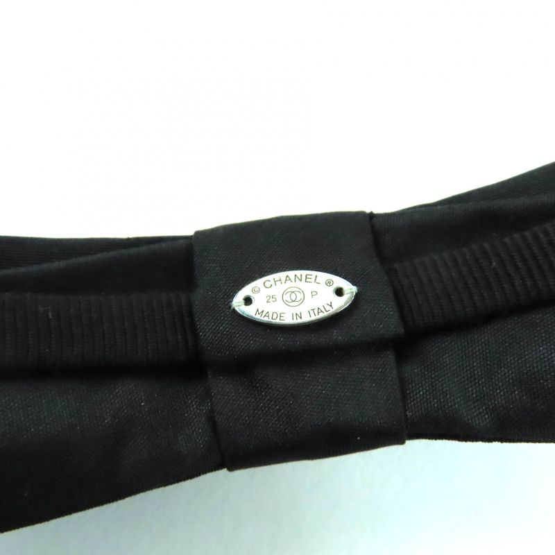 CHANEL 25P Aaa845 Coco Mark Ribbon Headband With Fake Pearl Hair Accessory