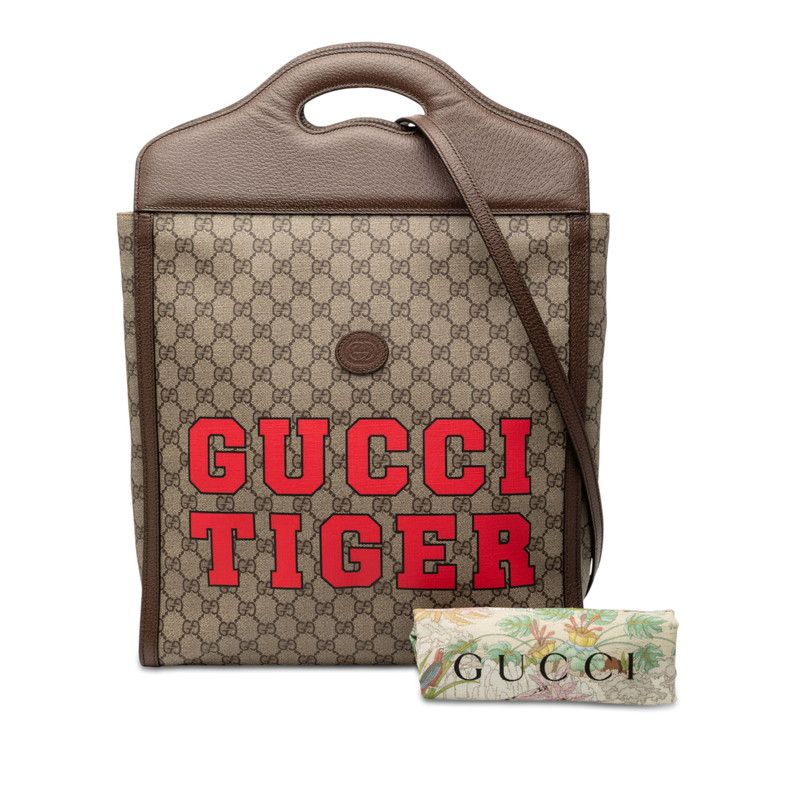 GUCCI GG Supreme Tote Bag Shoulder Bag 2WAY 688497 Beige Brown Red PVC Leather