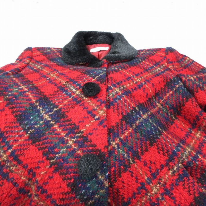 Yves Saint Laurent Yves Saint Laurent Vintage Faux Fur Tartan Check Coat Red