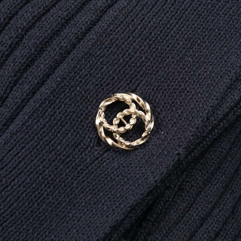 CHANEL Cardigan Coco Mark Button Knit Navy Cotton Long Cardigan Women's Used A