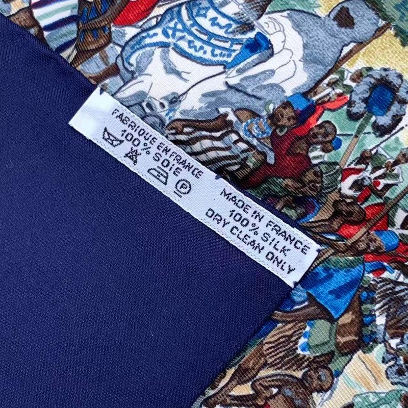 HERMES Carre 90 Scarf Silk Cavaliers Peuls Horseman Of The Pool Tribe Navy