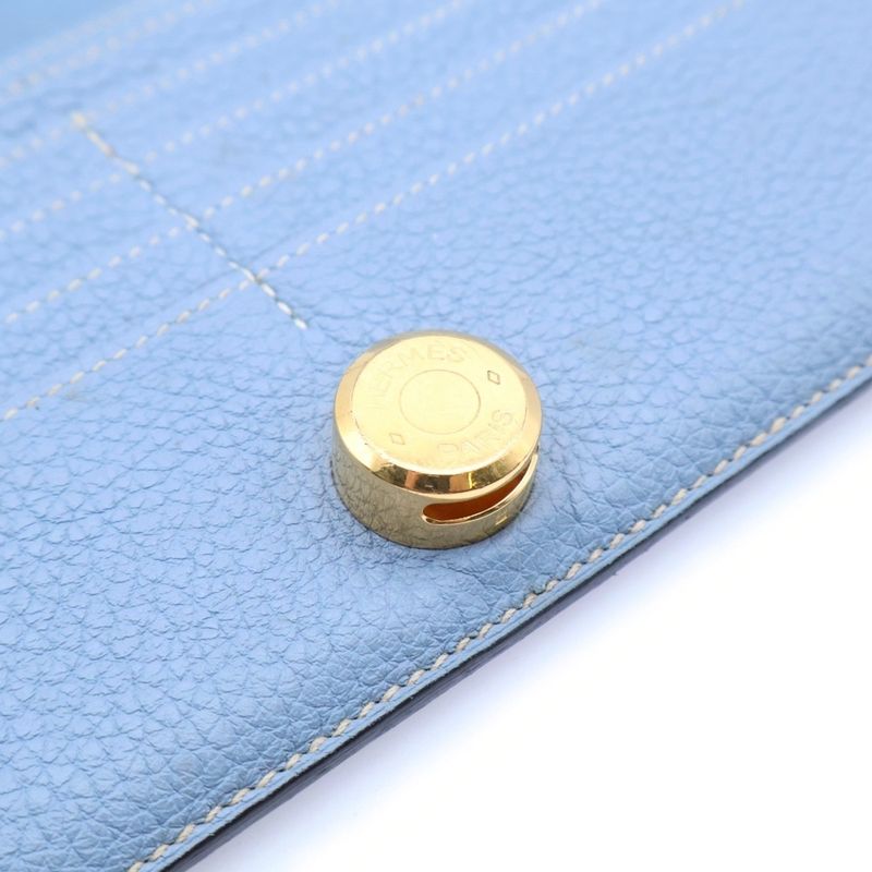 Hermes Dogon Long P Engraved Leather Long Wallet Gold Hardware Blue