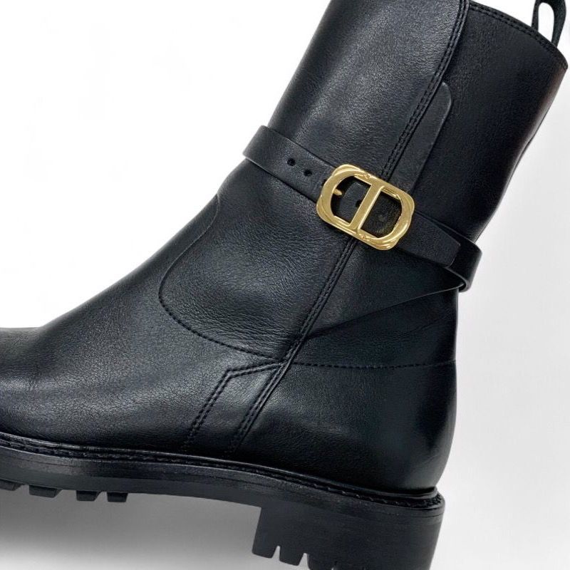 Dior Christian Empreinte Boots Shoes Leather Black Gold Logo